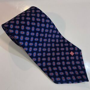 Chaps Ralph Lauren 100% Silk Geographic Navy Blue Red  USA Necktie Tie 59” X  4”